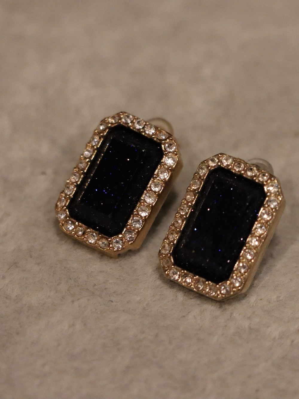 kate spade Gold-Tone Rectangle Studs with Deep Navy Sparkle